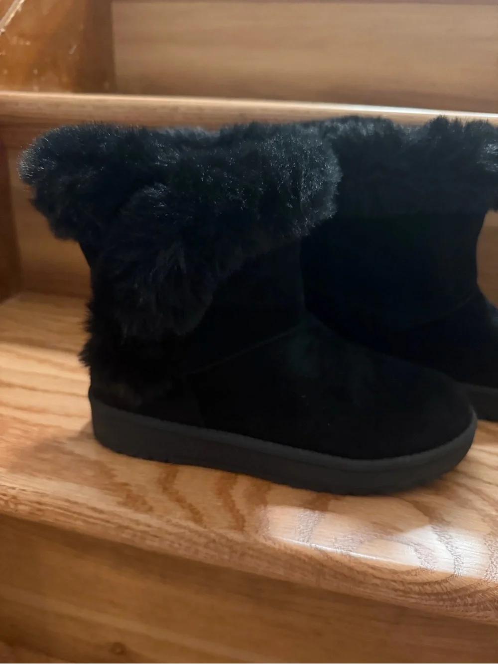 Bundle of Sonoma Kids Black Fur Lined Boots and Rose Gold slip on Boots